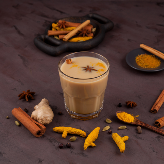 Golden Chai organic turmeric chai herbal tea in glass jar