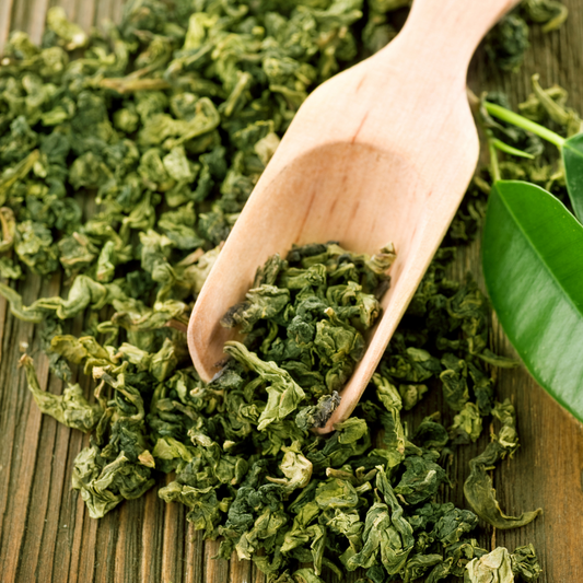Whispering Peony organic white peony white tea loose leaf in bamboo scoop