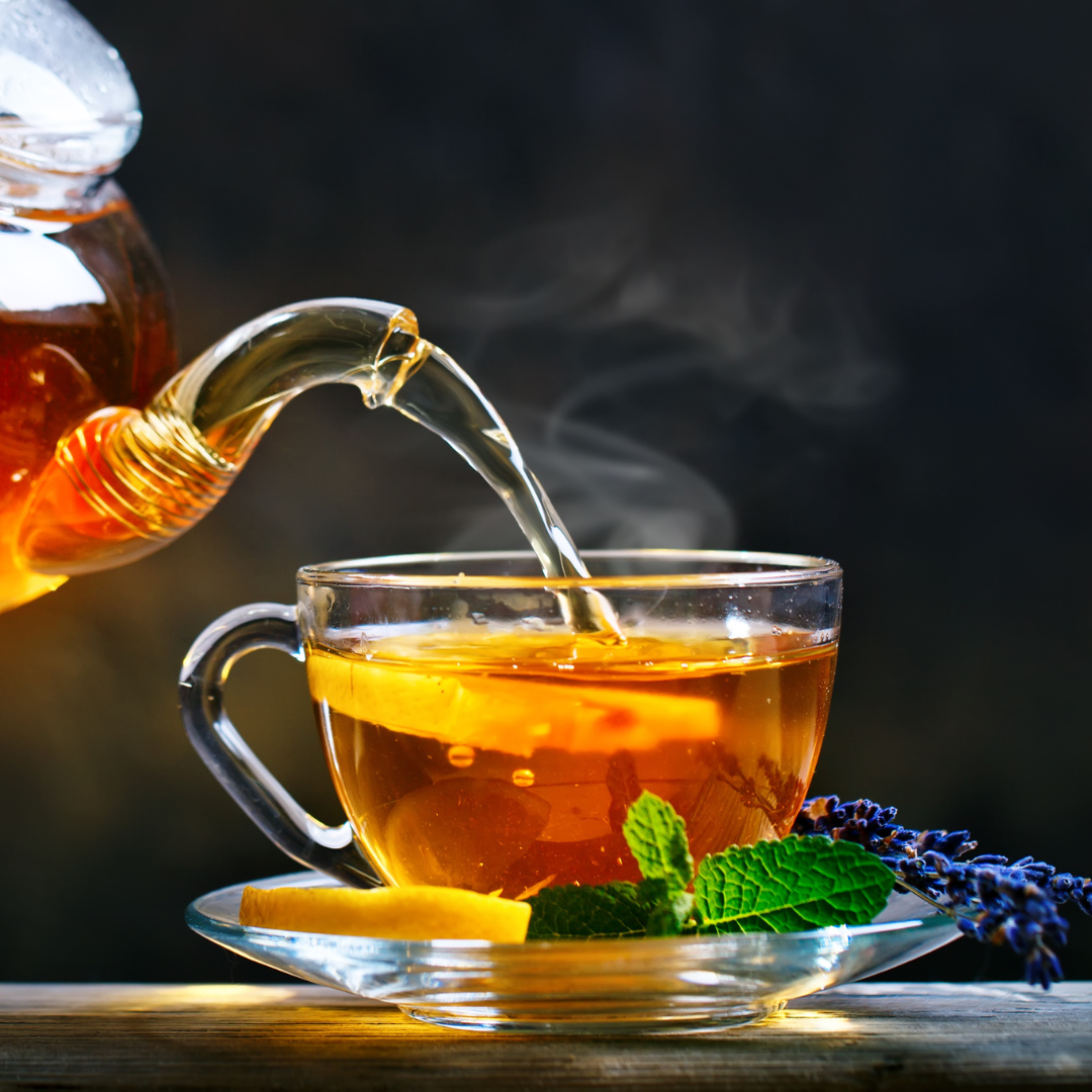 Spiced Citrus Noir organic orange spice black tea in glass cup